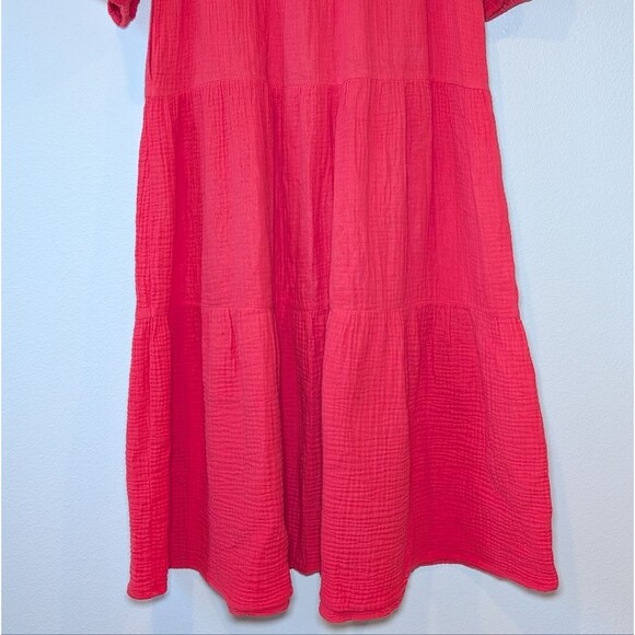 Marine Layer Willow Tiered Button-Up Midi Dress in Red - Picture 12 of 16
